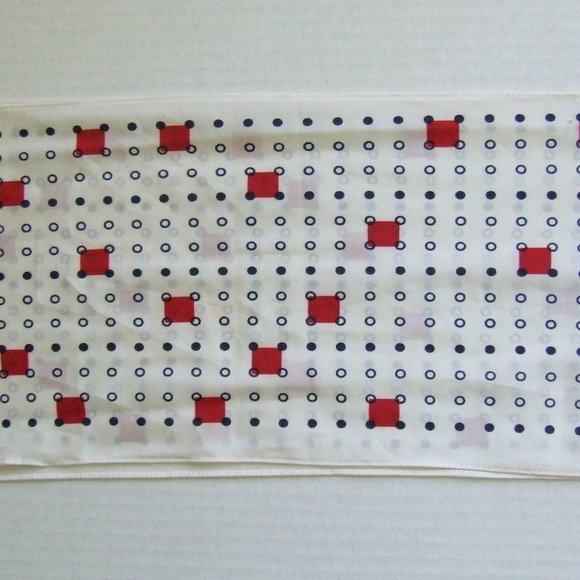 Vintage scarf Vera Neumann white scarf with blue circle and dots red squares - Picture 7 of 8